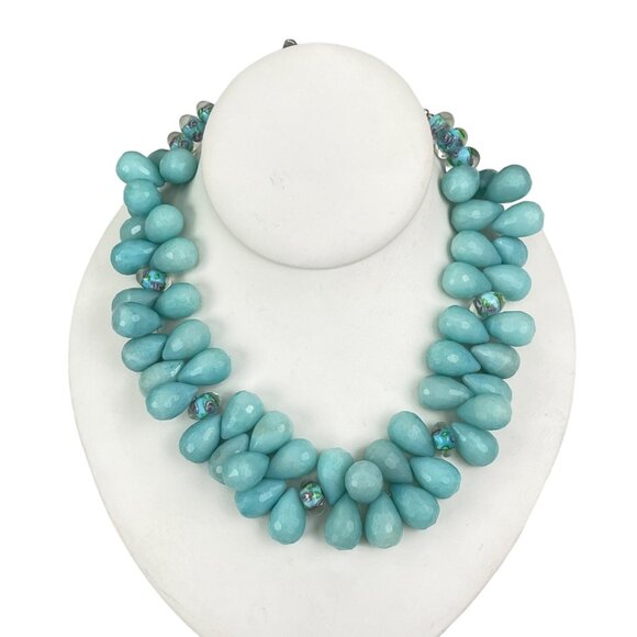 Aquamarine Beaded Necklace With Silver Toggle Clasp and Glass Accents 18" Length - Picture 2 of 9